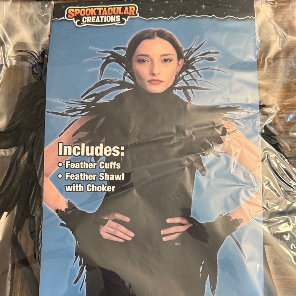 Spooktacular Creations Black Feather Shawl and Feather Cuffs (OS)